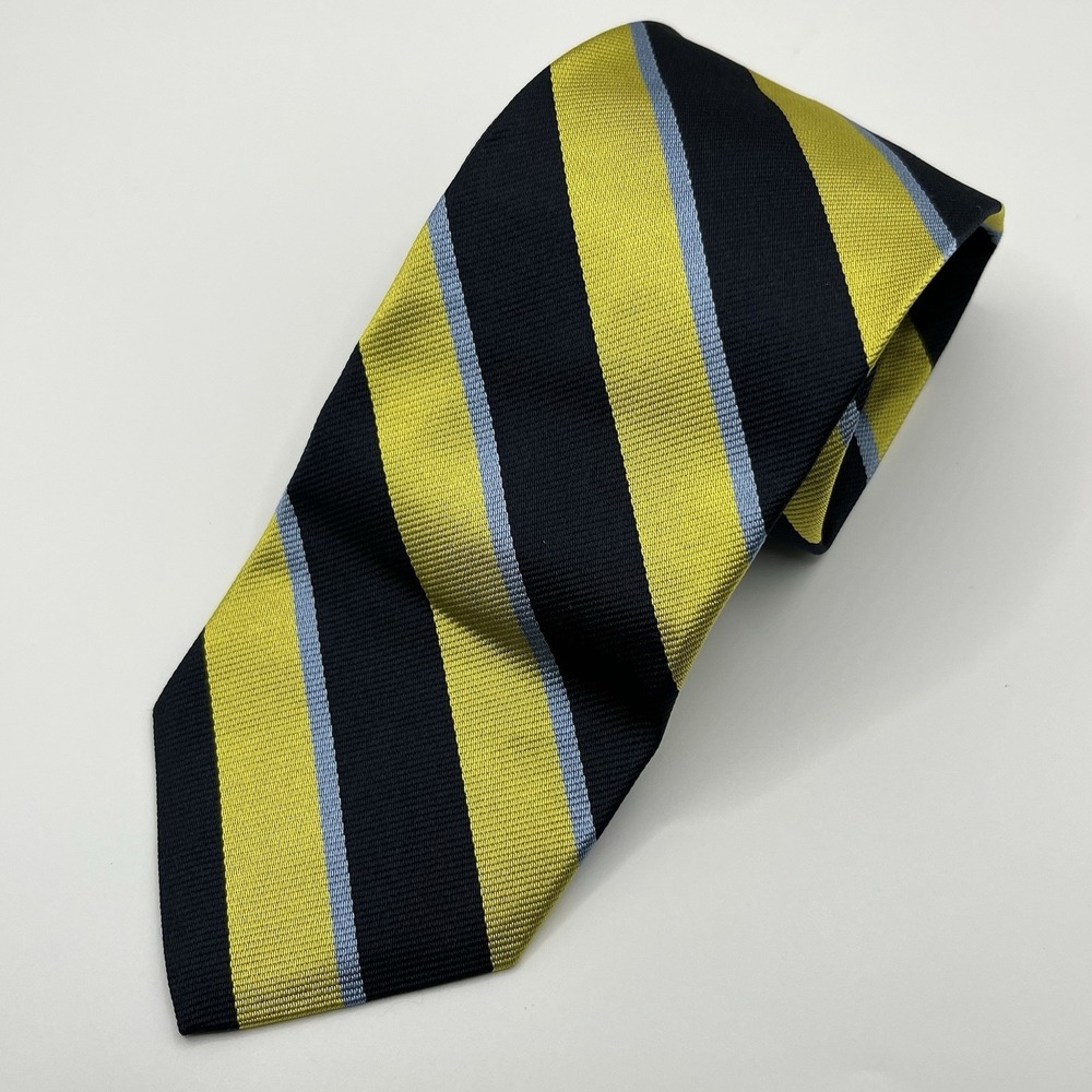 Brooks Brothers Yellow And Blue Striped Tie 100% Silk Men's Irregular
